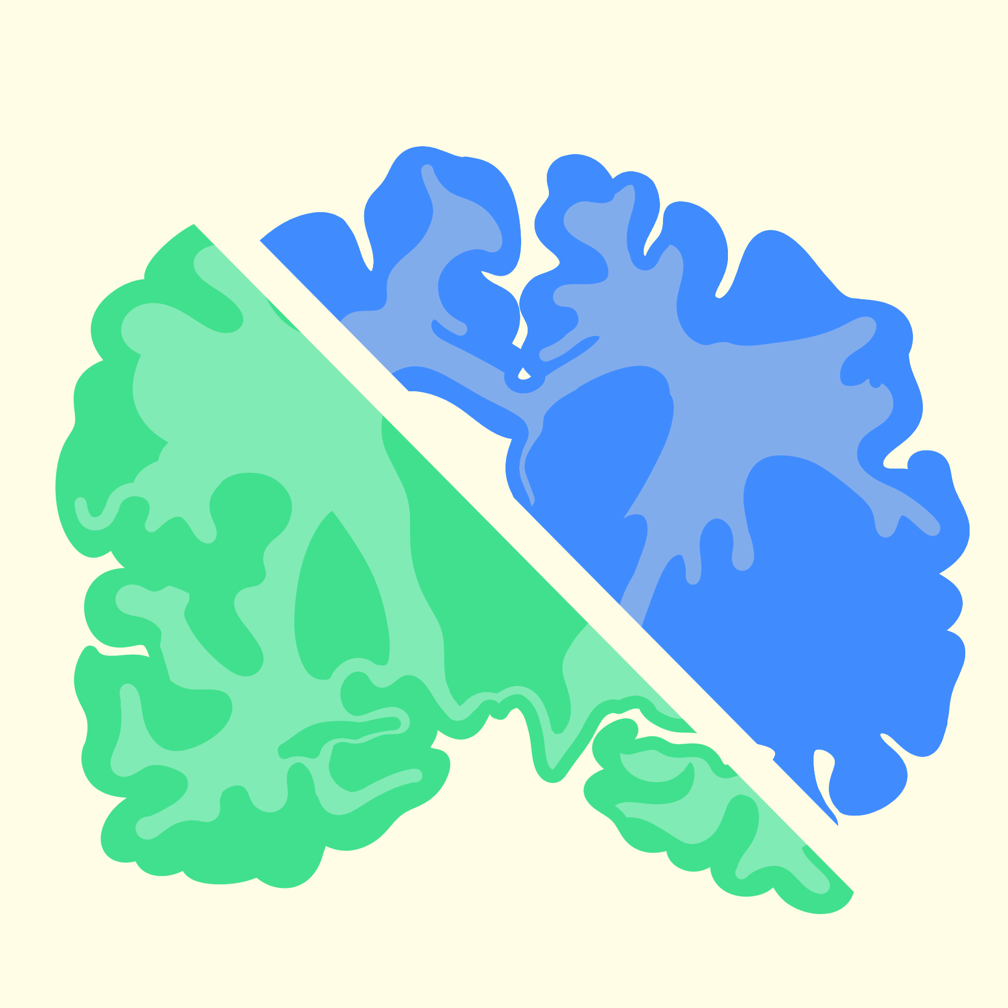 half blue, half green brain